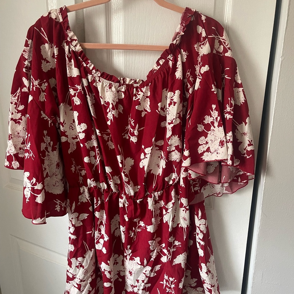 SHEIN Red and White Floral Jumpsuit